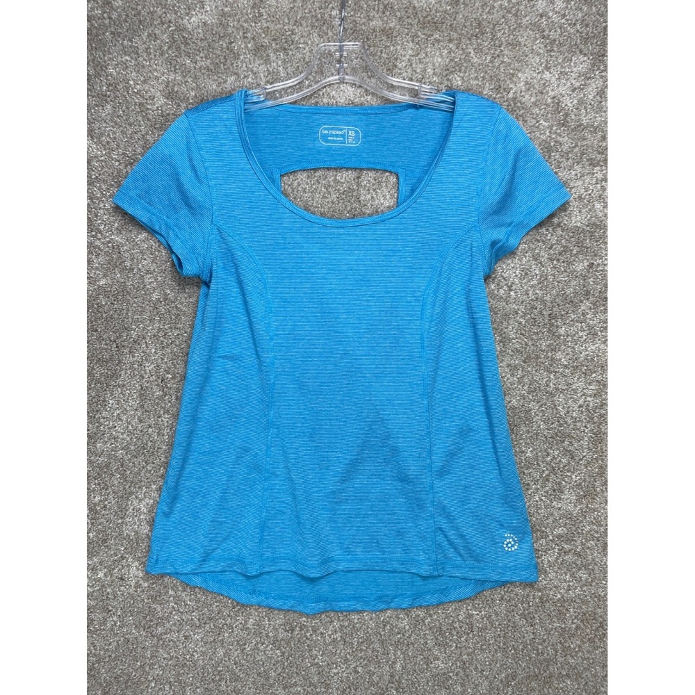 Be inspired Space Dye Cutout Back Activewear Top Womens XS Blue Short Sleeve Tee